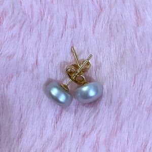 14K Yellow Gold Plated AKOYA Gray Pearl Stud Earrings 7-8 mm